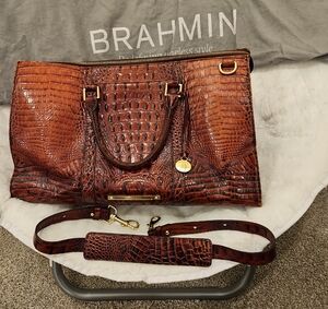 Brahmin Rich Brown Crocodile Anywhere Weekender Tote